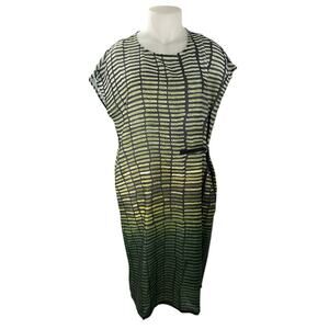 Buykud Womens Green Abstract Print Crew Neck Short Sleeve Midi Shift Dress Sz XL